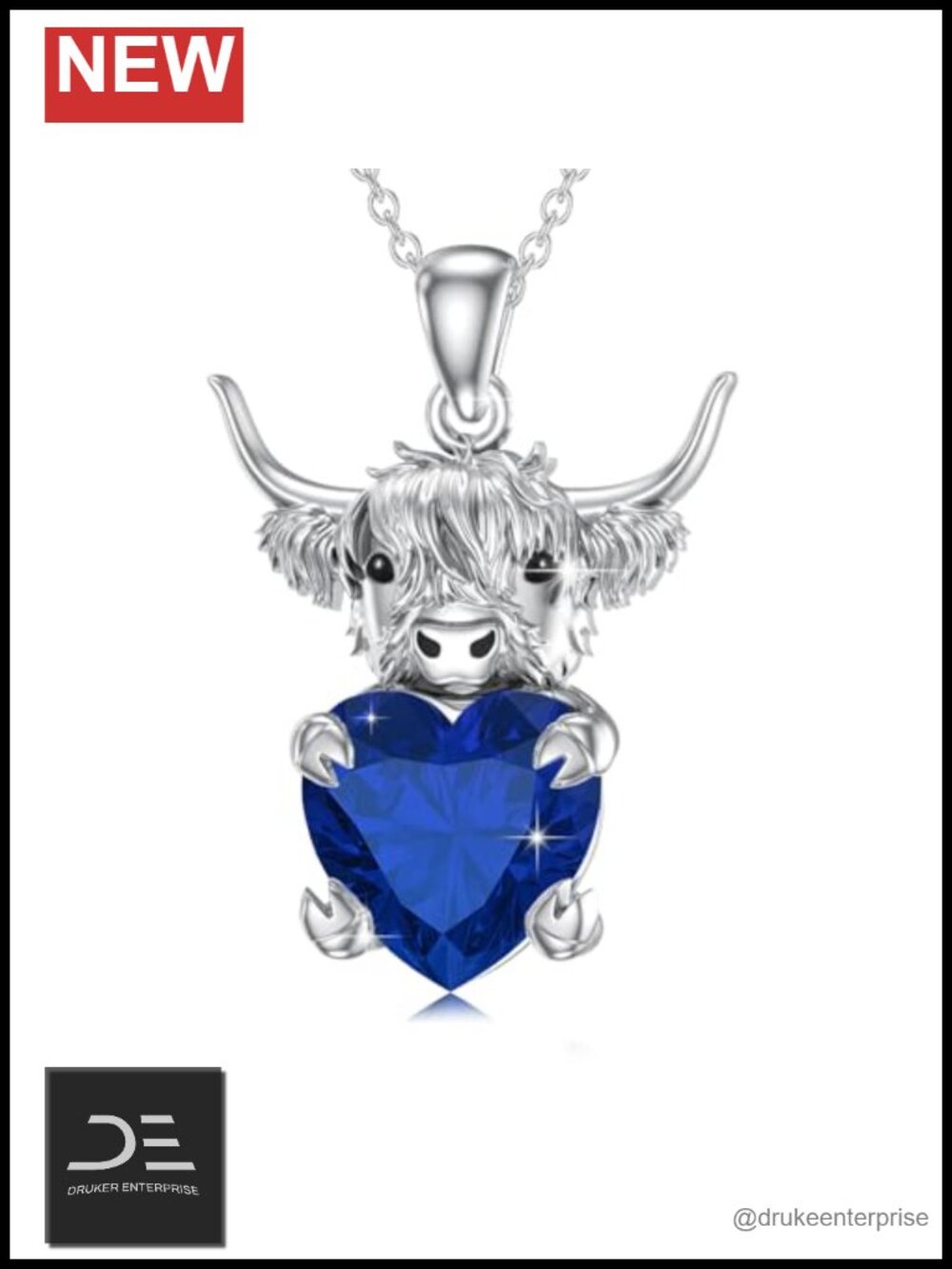 Sterling Silver Highland Cow Necklace Pendant, Cute Animal Jewelry Gift